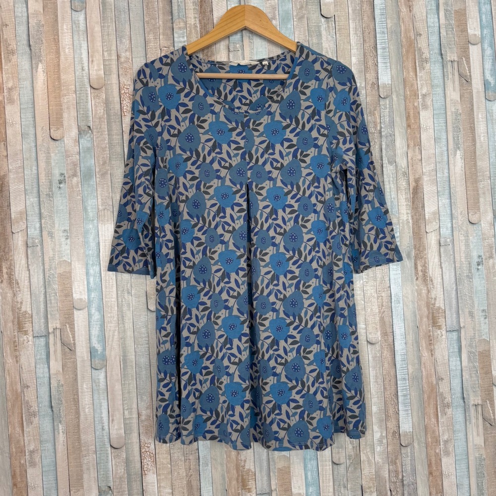 Seasalt Cornwall Arusha Tunic Top Floral Bamboo Knit 3/4 Sleeve Mini Dress 14 10